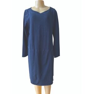 J Jill Pure Jill Indigo Knit Dress Womens M Blue Long Slv Casual Shift Travel